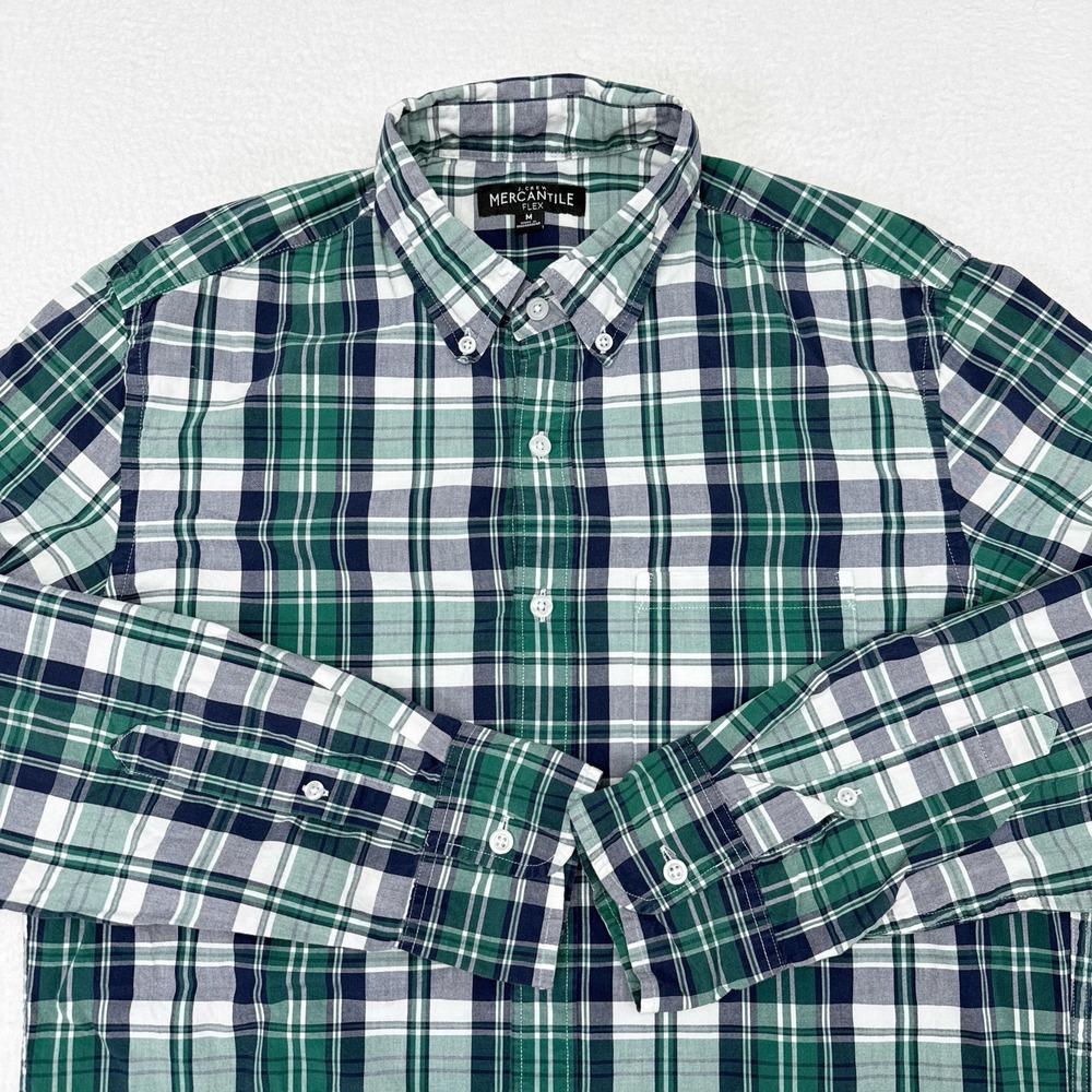 J Crew Button Down Shirt Mens Size Medium Flex Green Blue Plaid Long Sleeve